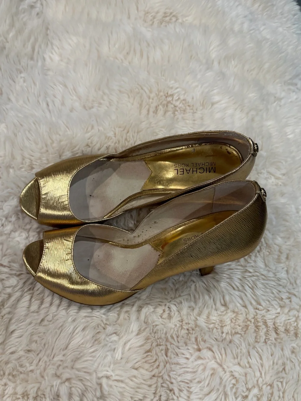 Michael Kors Metallic Gold Peep-Toe Flats
